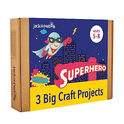 jackinthebox Superhero DIY Costume Art and Craft Kit | Make a Cape, Mask and Cuffs | Best Gift for Boys Ages 5 6 7 8 Years | 3 Craft Projects in 1 Box