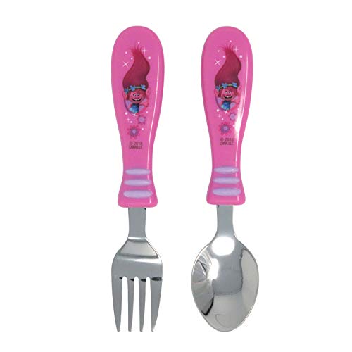 Book Cover Zak Designs Trolls Easy Grip Flatware Fork And Spoon Utensil Set â€“ Perfect for Toddler Hands With Fun Characters, Contoured Handles And Textured Grips, Trolls Movie