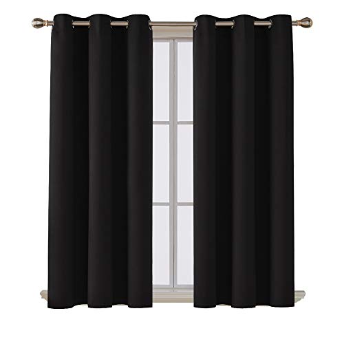 Book Cover Deconovo Room Darkening Noise Reducing Thermal Insulated Grommet Black Blackout Curtains for Living Room 2 Curtain Panels Black 42x63 Inch