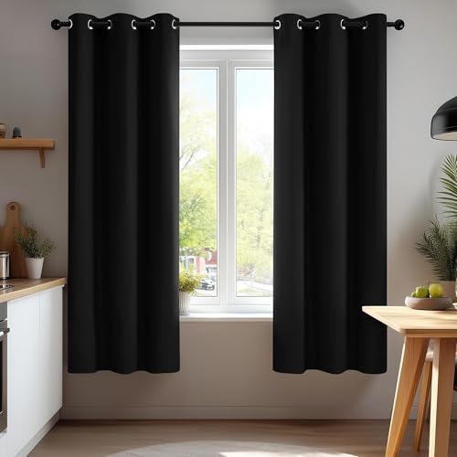 Deconovo Room Darkening Noise Reducing Thermal Insulated Grommet Black Blackout Curtains for Living Room 2 Curtain Panels Black 42x63 Inch