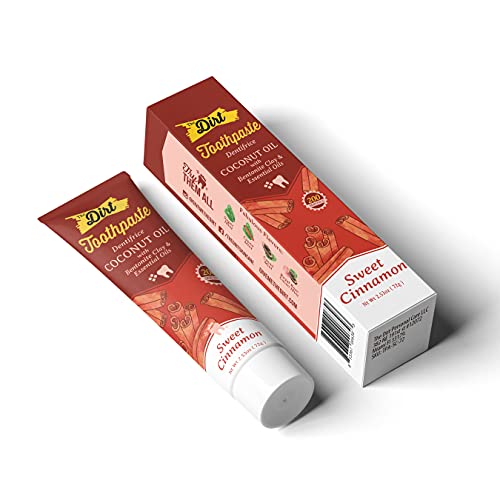 The Dirt Gluten & Fluoride Free Coconut Oil Toothpaste - Vital Toothpaste Botanically Sweetened, No Artificial Flavors or Colors (Sweet Cinnamon, 72g: 10 Weeks Supply)