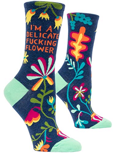 Women's Crew Socks - Blue Q - Delicate Fucking Flower SW468