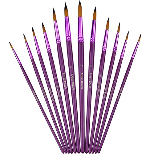 Book Cover Mudder 12 Pieces Artist Paint Brushes Fine Paint Brush for Acrylic Watercolor Oil Painting, Purple