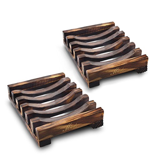 Magift 2 Piece Home Bathroom Wooden Soap Case Holder, Sink Deck Bathtub Shower Dish, Rectangular, Hand Craft, Natural Wooden Holder for Sponges, Scrubber