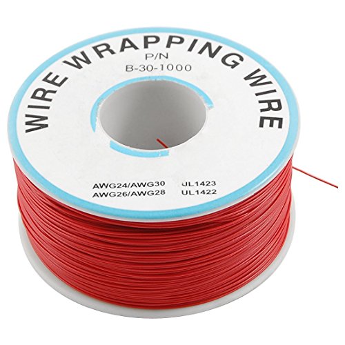 RilexAwhile 0.25mm Red Yellow Blue Green White Black Purple Tin-Plated Copper Wire-Wrapping Wire 30AWG 305M /1000ft (red)