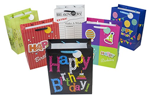 12 Designer Birthday Gift Bags 16" x 12" x 6" (Large) Assorted Designs by Heart Paper Products