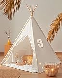 Tiny Land 100% Cotton Large Kids Teepee Tent with Padded Mat & Light String & Carry Case-Kids Foldable Play Tent -Toys for 3,4,5,6 Year Old Girls and Boys, Teepee Indoor Outdoor Games Playhouse