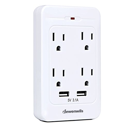 DEWENWILS 4 Plug Outlet Adapter Multi Plug Wall Outlet Extender Surge Protector with Dual USB Ports, Lightweight Extra Outlet Adapter for Home Office Travel, 1080 Joules, ETL Certified - White