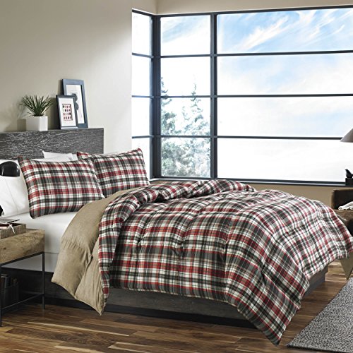 Book Cover Eddie Bauer Astoria Collection | Bedding Set-Soft and Cozy, Reversible Plaid Down Alt Comforter with Matching Sham(s), Full/Queen, Red