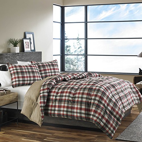Eddie Bauer Astoria Collection | Bedding Set-Soft and Cozy, Reversible Plaid Down Alt Comforter with Matching Sham(s), Full/Queen, Red