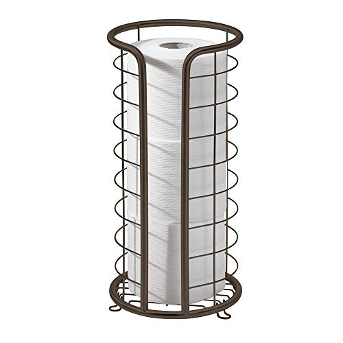 mDesign Decorative Metal Free Standing Toilet Paper Holder Stand with Storage for 3 Rolls of Toilet Tissue - for Bathroom/Powder Room - Holds Mega Rolls - Bronze