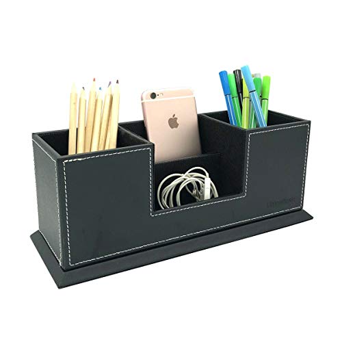 UnionBasic Desk Organizer, Desktop Caddy Leather Multi-compartment Pen Holder Office Stationer Organizer, Red