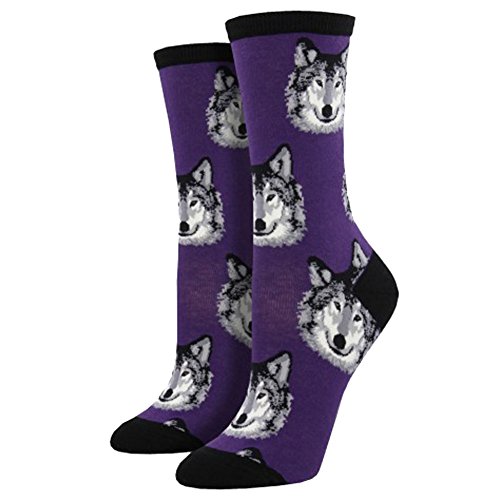 Socksmith Womens' Novelty Crew Socks"Wolf" - 1 pair (Purple)