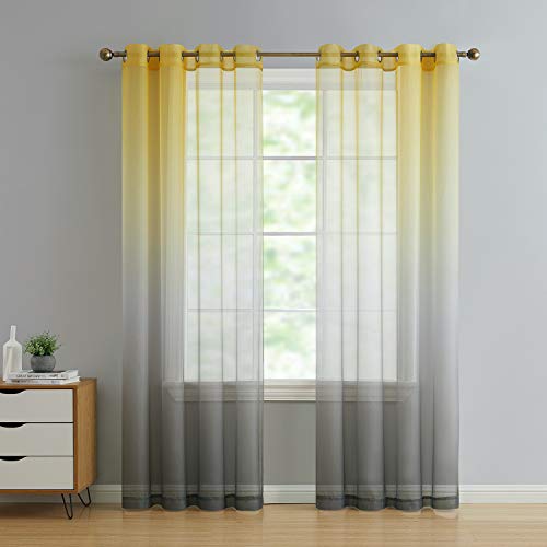 Book Cover 2 Pack: GoodGram Semi Sheer Ombre Chic Grommet Curtain Panels - Assorted Colors (Yellow/Grey Multi)