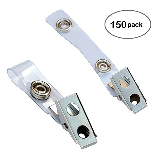 Book Cover Fushing 150Pcs Metal Badge Clips With Clear PVC Straps For ID Cards and Badge Holders