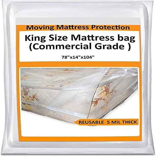 Book Cover King Mattress Bag Cover for Moving Storage - Plastic Protector 5 Mil Thick Supply -Fits California King and Queen as Well
