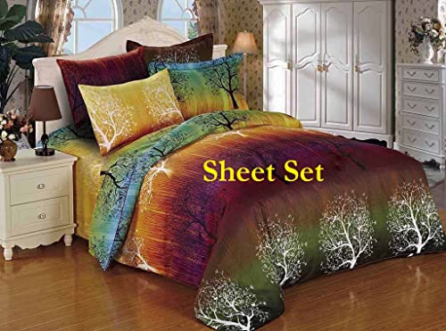 Swanson Beddings Rainbow Tree 100% Polyester Sheet Set : Fitted Sheet, Flat Sheet and Two Matching Pillowcases (King)