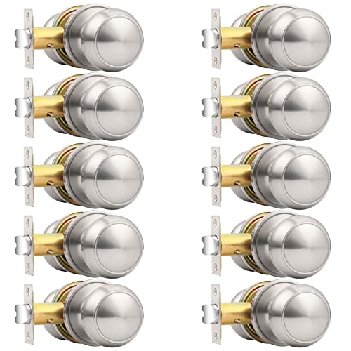 Probrico Interior Door Knobs for Hallway, Flat Ball Closet Door Knob Brushed Nickel Finish, 10Pack Passage Door Knobs Brushed Nickel Door Knob