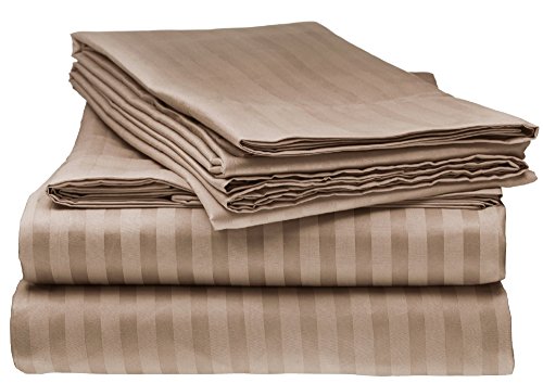 Book Cover Queen Italian Prestige Collection Striped Bed Sheet Set â€“ 1800 Luxury Soft Microfiber Hypoallergenic Deep Pocket 4-Piece Bedding Set - Wrinkle, Stain, Fade Resistant - Taupe,