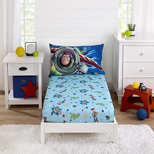 Disney Toy Story Power Up 2 Pack Fitted Sheet and Pillowcase Toddler Sheet Set, Blue/Green Toy Story Power Up - Blue/Green