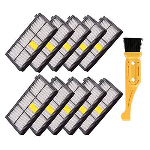 Book Cover FixCracked 10 Pcs Hepa Filter Replacement for iRobot Roomba 800 900 Series 800 805 850 860 861 866 870 880 890 960 980 Vacuum Cleaner& Free fliter Cleaning Brush Tool