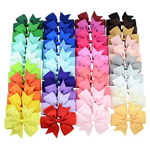 Book Cover 40 Pcs 3 inch Grosgrain Ribbon Baby Girls Hair Bows Alligator Clips Hair Accessories for Infants Toddlers Kids Teens (Color(1-40) 40Pcs)