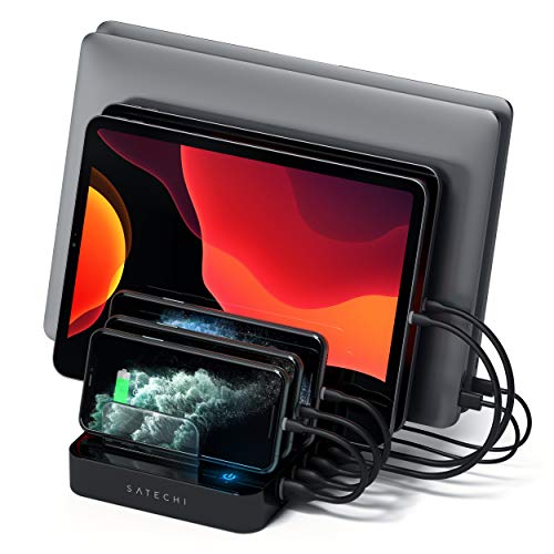 Satechi 7-Port USB Charging Station Dock with 2 Type-C Ports  - Compatible with iPhone 12 Pro Max/12 Mini/12, 11 Pro Max/11 Pro/11, iPhone Xs Max/XS/XR/X, 8 Plus/8, 2020/2018 iPad Pro (Black)