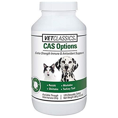 Book Cover Vet Classics CAS Options Extra Strength Immune Support for Dogs, Cats – Pet Health Supplement, Dog Antioxidant Care – Extra-Strength Dog Supplement Formula – 120 Chewable Tablets