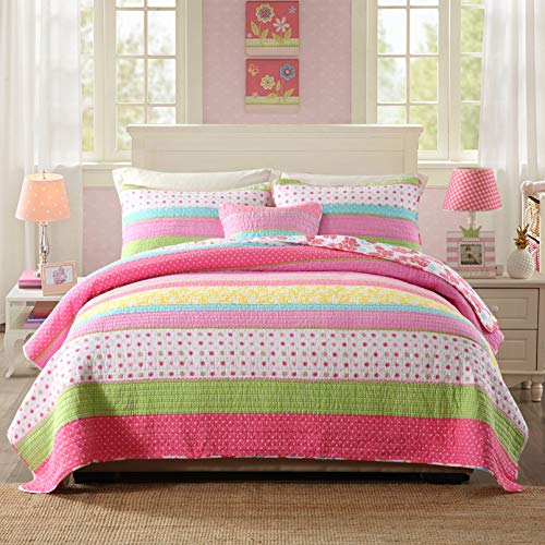 Book Cover Best Comforter Set 2 Pieces Bedding Set Pink Dot Striped Floral Bedspreads Quilts Set for Girls Kids Children Cotton Twin