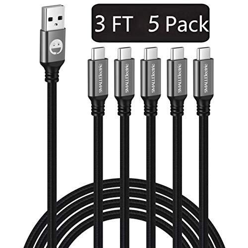 Book Cover USB Type C Cable 5-Pack 3FT,SMALLElectric Nylon Braided USB Type A to C Fast Charger Cords for Samsung Galaxy Note 9 8,S8 S9 S10 Plus S10e,Google Pixel,Nintendo Switch,Nexus,LG V30 V20 G6 5,(Black)
