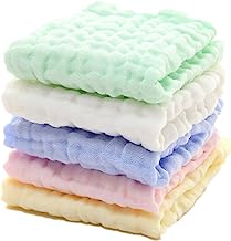 MUKIN Baby Muslin Washcloths - Natural Muslin Cotton Baby Wipes - Soft Newborn Baby Face Towel and Muslin Washcloth for Sensitive Skin- Baby Registry as Shower, 5 Pack 12x12 inches