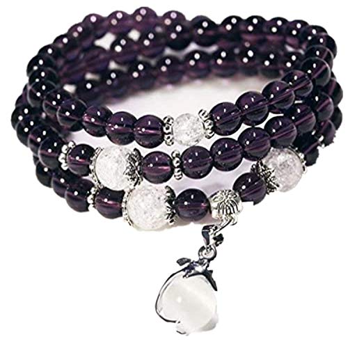 Natural Amethyst Bracelet ,6mm Purple Agate Stone Beads Stretchy Bracelet Dolphin Opal Beaded Mala Beads Necklace Healing Chakra Dolphin Opal Mala Beaded for Women