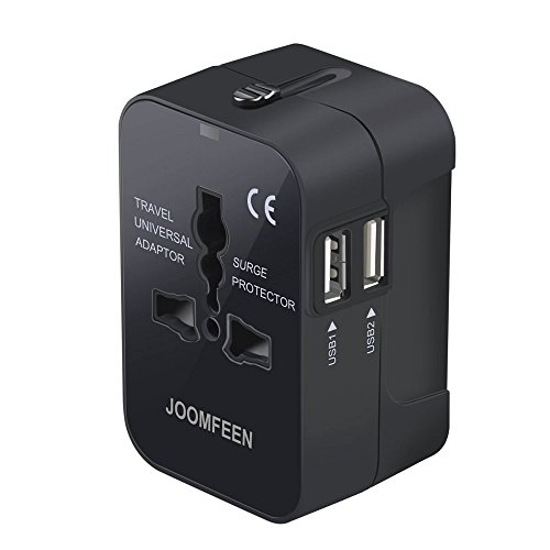 JOOMFEEN Travel Adapter, Worldwide All in One Universal Power Wall Charger AC Power Plug Adapter with Dual USB Charging Ports for USA EU UK AUS Cell Phone Laptop (Black)