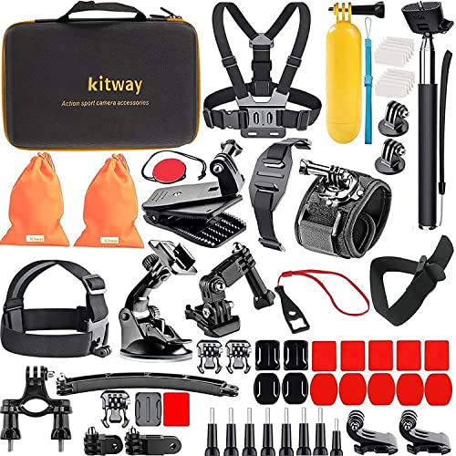 Book Cover Kitway 65-in-1 Action Camera Accessories Kit for GoPro HERO10,9,8 Compatible with GoPro Max, Hero 7 6 5 4 3+ 3 2 1/EK7000/Wewdigi EV5000/DBpower N6/Crosstour (Accessories for Action camare)