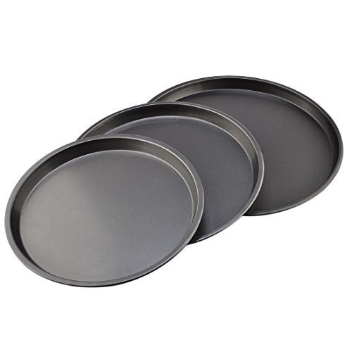Book Cover Bakeware Set, Yamix 3Pcs Set Carbon Steel Nonstick Kitchenware Baking Pan Round Pizza Pan Pizza Tray - Black