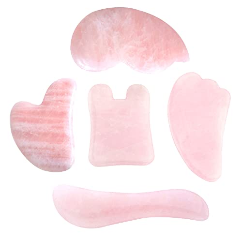 Jovivi 5pc Handmade Natural Rose Quartz Multi-shape Gua Sha GuaSha Scraping Massage Tool