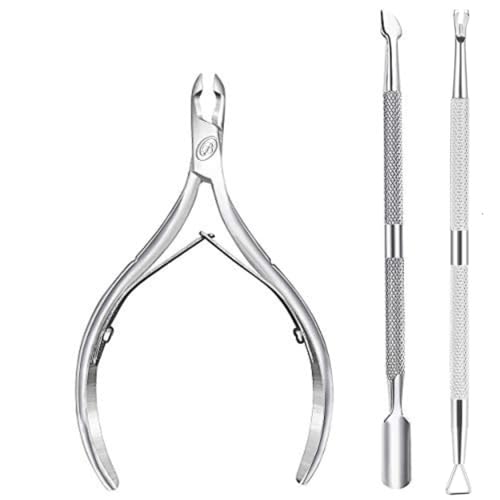 Cuticle Nipper with Cuticle Pusher- Professional Grade Stainless Steel Cuticle Remover and Cutter - Durable Manicure and Pedicure Tool - Beauty Tool Perfect for Fingernails and Toenails (Silver)