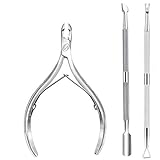 Cuticle Nipper with Cuticle Pusher- Professional Grade Stainless Steel Cuticle Remover and Cutter - Durable Manicure and Pedicure Tool - Beauty Tool Perfect for Fingernails and Toenails (Silver)