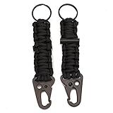 EKLOEN 2 Pack Paracord Carabiner Survival Keychain Lanyard with Firestarter (Black)