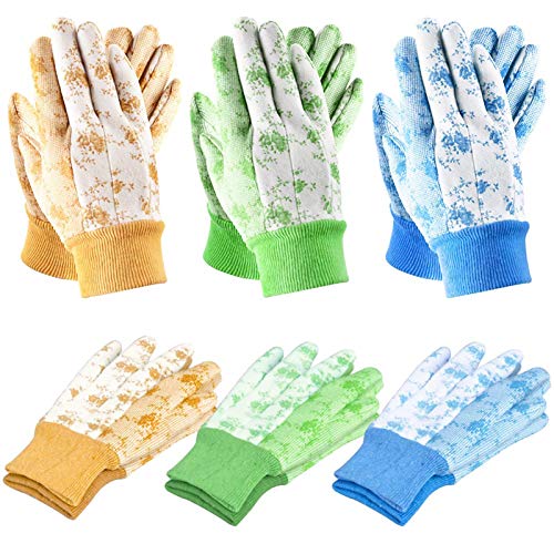 SEUROINT 6 Pairs Garden Gloves, Men and Women Working Gloves for Small Yard Tools Gardening PVC Dots Cotton Gloves, Medium Size