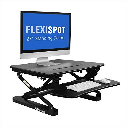 FlexiSpot Stand Up Desk - 27" wide Height-Adjustable Standing Desk Riser with Removable wider keyboard tray (M1B-Black)