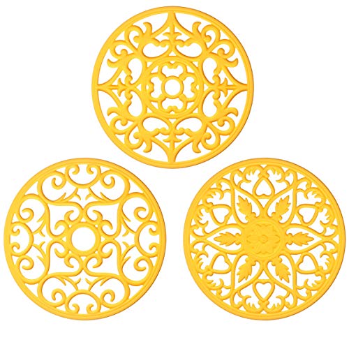 ME.FAN Trivets for Dishes/Pots/Pans, 3 Pcs Silicone Mats, Flexible/Durable/Non Slip Hot Pads to Protect Table and Counter Top (Yellow)