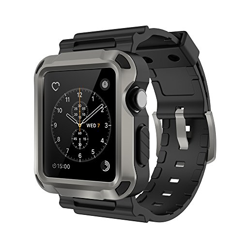 Simpeak Rugged Protective Case with Black Strap Bands Compatible with Apple Watch Series 3 Series 2 42mm, Grey