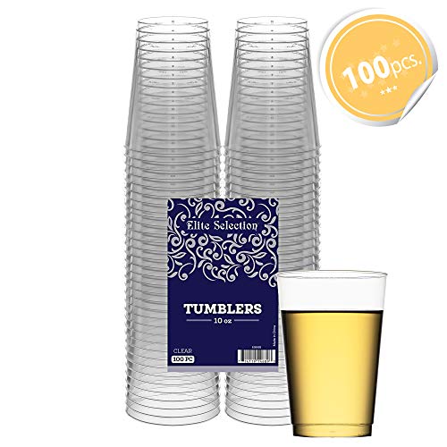 Book Cover Clear Disposable Plastic Cups 10 Oz. Pack Of (100) Fancy Hard Plastic Cups - Party Accessories - Wedding - Cocktails- Tumblers