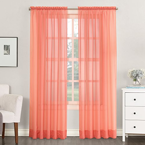 No. 918 Emily Sheer Voile Rod Pocket Curtain Panel, 59" x 84", Coral