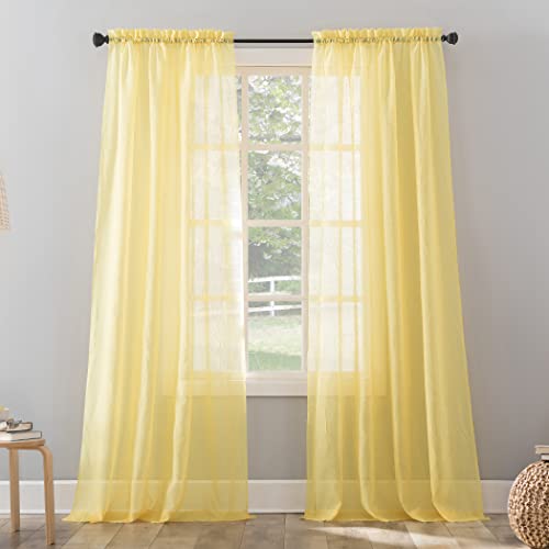 Book Cover No. 918 Erica Crushed Textured Sheer Voile Rod Pocket Curtain Panel, Yellow, 51