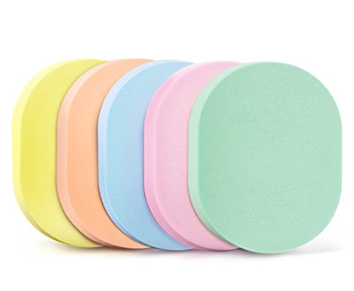 YABINA 5PCS Natural Compressed Essential BIG Oval Shape Soft Powder Puff Make Up Cosmetic Facial Cleansing Exfoliating Sponge Puff