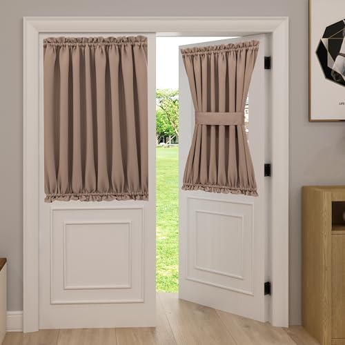 Aquazolax Plain Blackout Curtains Thermal Insulated for French Doors - Single Panel, 54" W x 40" L, Taupe/Khaki
