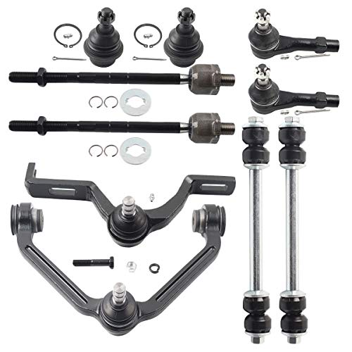DLZ 10 Pcs Front Suspension Kit-2 Upper Control Arm(2 Piece Design, Torsion Bar Suspension Only) 2 Lower Ball Joint 2 Inner 2 Outer Tie Rod End Replacement for Ford Explorer Ranger 1998-2001