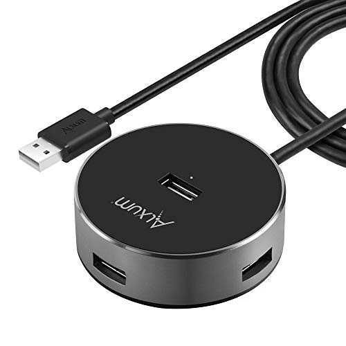 Alxum USB 2.0 Data Hub 4-Port USB Hub Long Splitter with 4 Feet Extension Cable for Surface Book 2, Microsoft Surface Pro 4,3,2, iMac, iMac Pro, Mac Pro, MacBook Air, Chromebook, Aluminum, Black